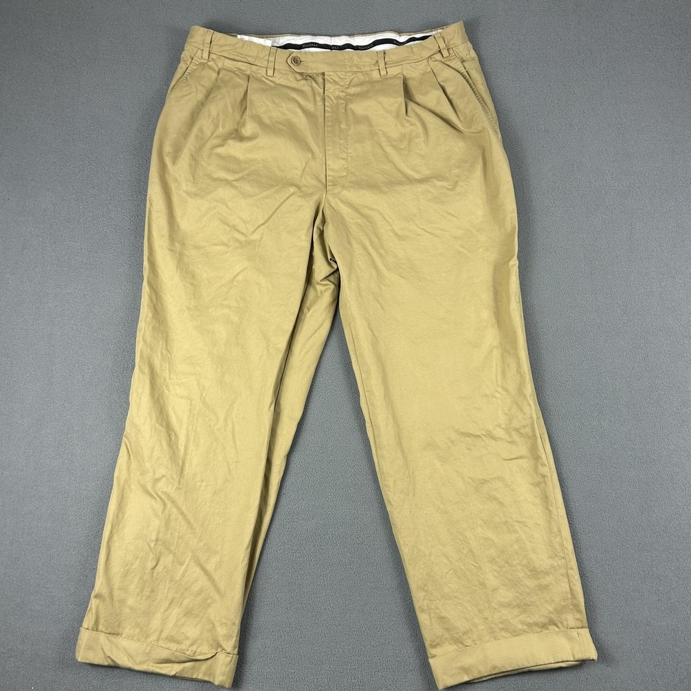 Canali Pants Mens 56R Tan 100% Cotton Pleated Cuffed Dress Chinos‎ Made in Italy